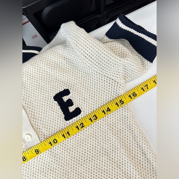 NWT Zara Women’s Combo Crochet Letter Polo Shirt in Cream & Navy Sz M - Picture 11 of 14